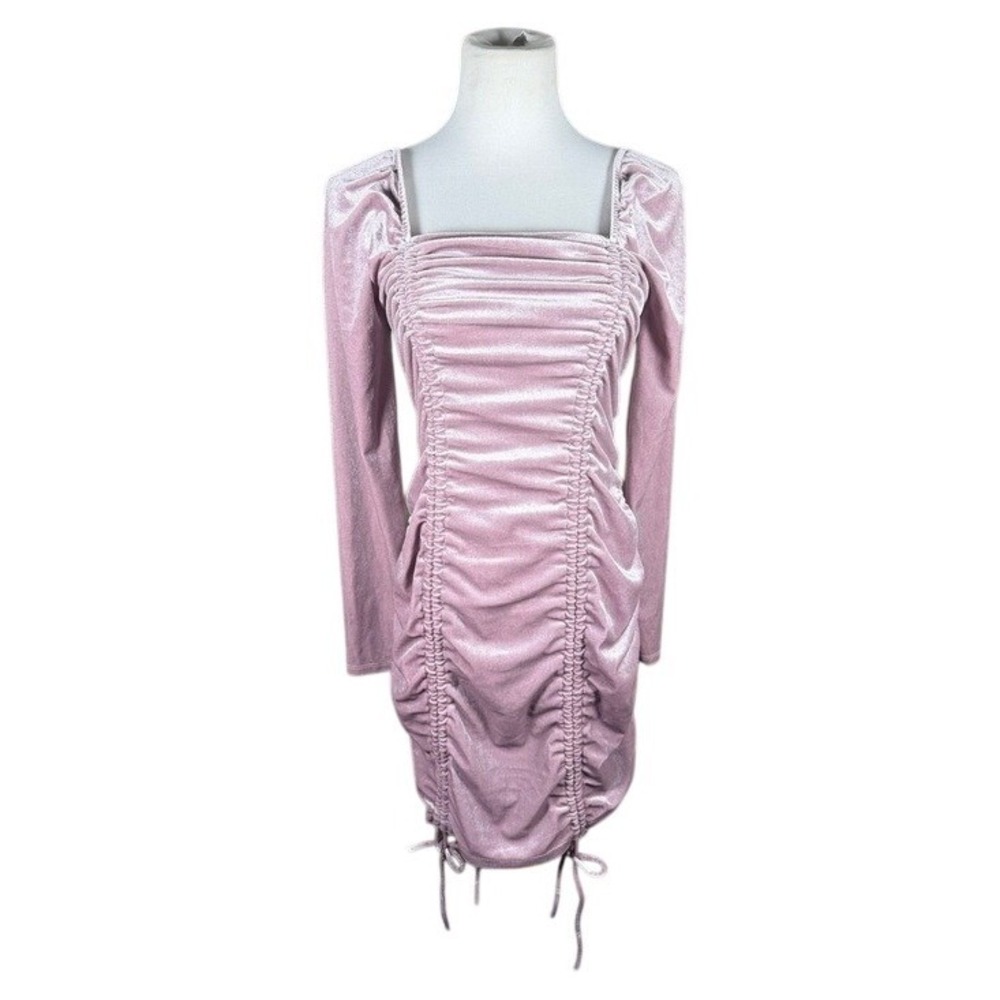 Wild Fable Pink Velvet Ruched Bodycon Mini Dress Square Neck‎ Long Sleeve Large